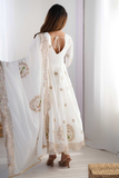 White Chinon Silk Embroidered Gown with Dupatta & Bottom Set