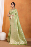 Soft Pure Banarasi Silk Saree with Zari Weaving Motifs and Rich Pallu