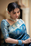Sky Blue Kanjivaram Banarasi Silk Saree with Rich Zari Weaving & Jacquard Blouse