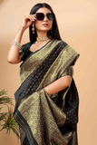 Elegant Black Banarasi Art Silk Saree with Golden Zari Work