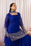 Royal Blue Georgette Embroidered Kurta Sharara Set