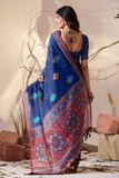 Royal Blue Soft Georgette Saree with Multicolor Geometric Digital Print & Tassel Pallu