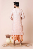 Peach Mono Cotton-Poly Kurta with Dhoti Pajama Set for Men