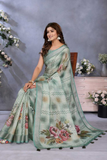 Mint Green Linen Shimmer Floral Printed Saree