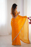 Elegant Yellow Fandy Saree with Beads & Sequin Embroidery