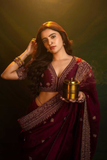 Maroon Soft Silk Organza Saree with All-Over Sequin and Thread Embroidery
