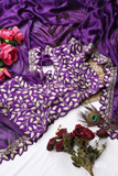 Designer Purple Rangoli Silk Saree with Golden Jari & Embroidery Lace Border
