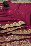 Maroon Heavy Rangoli Silk Saree with Rivet & Zari Embroidery Cutwork Border