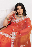 Soft Moss Chiffon Saree with Embroidered Aari Cutwork Border