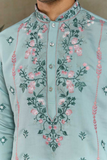 Sky Blue Viscose Silk Embroidered Kurta Set