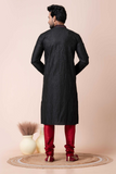 Black Mix Cotton Kurta Pajama Set for Men