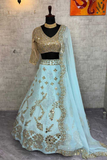 Celestial Aqua Blue Fox Georgette Mirror Work Lehenga