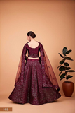 Maroon Heavy Tebi Silk Thread & Sequins Embroidered Lehenga Choli with Butterfly Net Dupatta