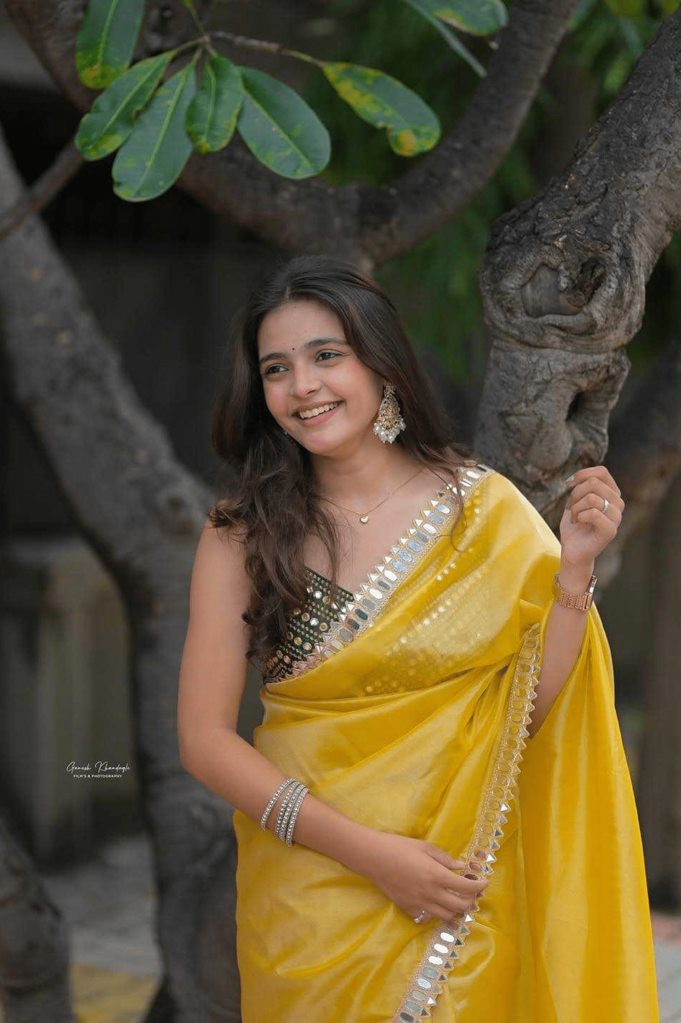 Pure Fandi Satin Silk Saree with Real Mirror Work & Embroidered Blouse - kavyo.in