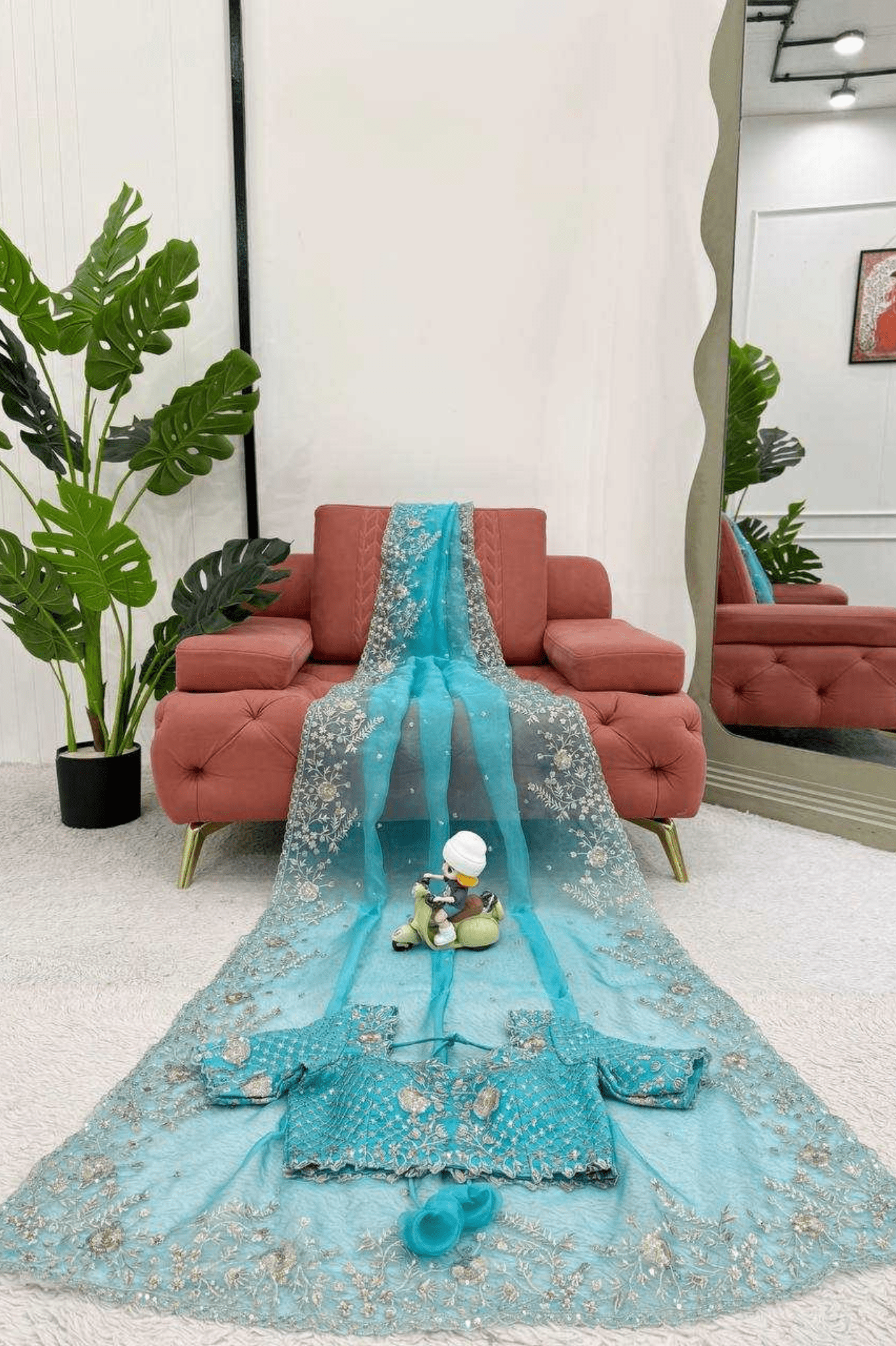 Azure Blue Heavy Organza Silk Saree - kavyo.in