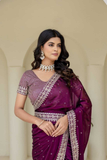 Kasturi Silk Saree with Zari, Dori & Sequins Foil Embroidery