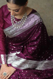 Plum Buti Banarasi Soft Silk Silver Zari Woven Saree