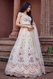 Adorned Cream Net Sequins & Thread Embroidered Bridal Lehenga Set