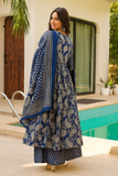 Indigo Paisley Anarkali Pant Dupatta Set