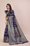 Banarasi Silk Saree with Paisley Butti Motifs and Heavy Zari Border