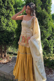 Ivory Gold Chinnon Silk Sharara Suit Set