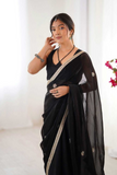 Elegant Black Fandy Saree with Beads & Sequin Embroidery