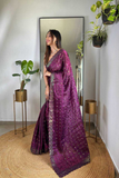 Wine Soft Geemichu Silk Saree with Designer Embroidered Cutwork Border