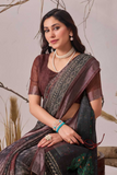 Linen Cotton Saree with Floral Digital Print & Contrast Border