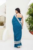 Teal Blue Chinon Saree with Zari, Dori & Sequins Embroidery