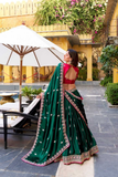 Green & Pink Silk Satin Embroidered Lehenga Choli Set with Dupatta