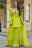 Lime Glow Faux Georgette Sharara Suit Set