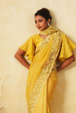 Soft Crunchy Silk Saree in Haldi Yellow with Sequin Embroidery