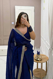 Navy Blue Heavy Organza Silk Saree with Sequins & Diamond Work