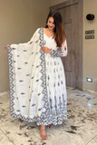 White & Black Printed Anarkali Suit Set with Dupatta