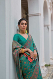 Rama Green Extra Soft Pashmina Silk Saree with Kashmiri Jal Weaving & Zari-Meena Work
