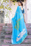 Sky Blue Pure Linen Saree with Silver Border & Tassels
