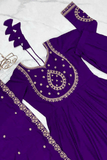 Royal Purple Roman Chanderi Silk Anarkali Gown Set - kavyo.in