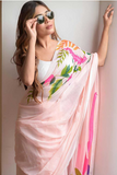Elegant Plain Linen Digital Print Saree