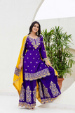 Royal Blue Chinon Silk Kurti Set with Dupatta
