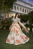 Floral Cream Georgette Lehenga with Matching Blouse & Dupatta