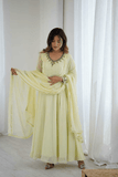 Elegant Lemon Yellow Fox Georgette Handwork Anarkali Suit Set - kavyo.in