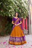 Flush Orange Tussar Silk Lehenga Choli with Kashmiri & Foil Print