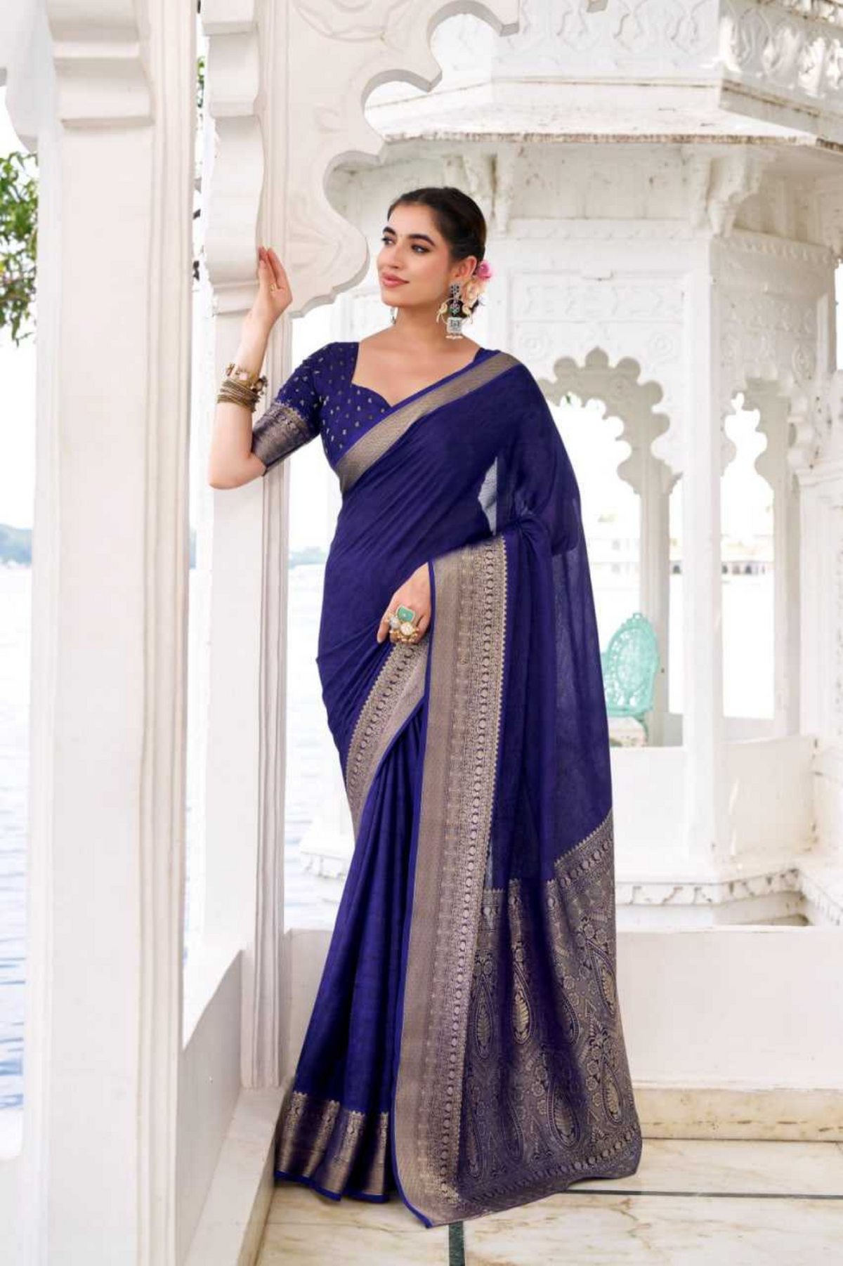 Royal Chinon Saree with Zari Weaving Work