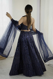 Navy Blue Sequin Embroidered Net Lehenga Choli with Dupatta