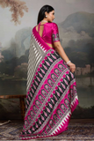Pink Ajrakh Noir Pure Modal Satin Printed Saree
