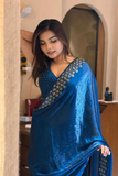 Royal Blue Soft Fandy Satin Saree with Swarovski Diamond & Zarkan Work