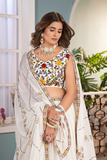 Ivory Chinon Embroidered Lehenga Set