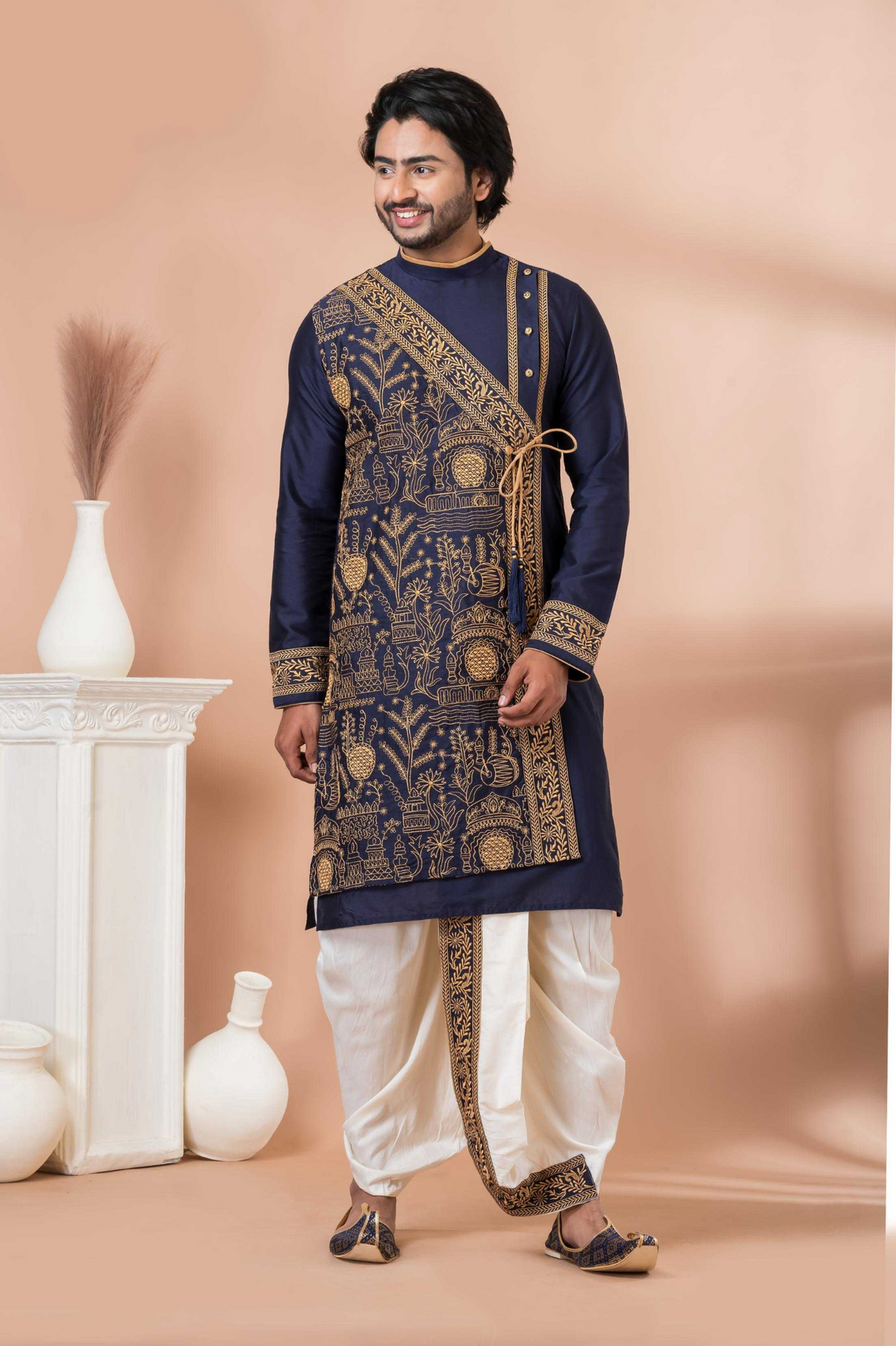 Navy & Ivory Royal Embroidered Men’s Kurta Pajama Set