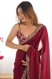 Rangoli Silk Saree with Embroidered Border Lace - kavyo.in