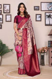 Champagne Bloom Banarasi Soft Silk Floral Zari Woven Saree